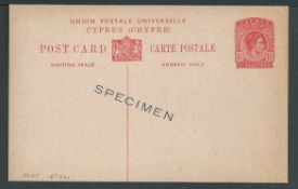 Cyprus 1938 King George VI 1/2 piastre postal stationery post card overprinted SPECIMEN (H & G 25, ,