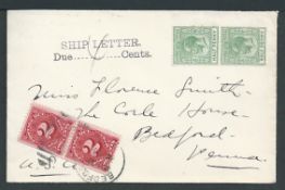 USA / Bahamas 1913 Cover from Nassau to the USA bearing an unconcealed Bahamas 1/2c pair, handstampe