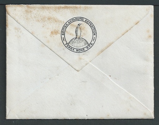 Antarctica 1911 Cover (minor staining) with "BRITISH ANTARCTIC EXPEDITION / TERRA NOVA R.Y.S." print - Image 2 of 3