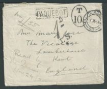 Tristan Da Cunha 1935 Stampless cover to England with unusual "FROM / TRISTAN DA CUNHA / 20 APR 1935