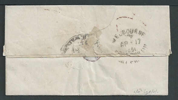 Victoria 1851 Entire Letter from Glenelg Inn to Melbourne, prepaid "2', with a good example of the - Image 2 of 4