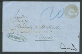 Cyprus 1866 Stampless Entire Letter to Trieste with oily but complete "LARNACCA DI CIPRO" c.d.s. of