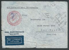 Gambia - Crash Mail 1937 Cover from Germany to Brazil with red "DEUTSCH LEFTMOST/C/EUROPA - SUDAMERI