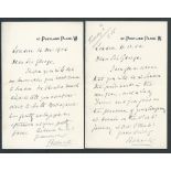 Autograph Letters 1904 Two Autograph Letters written by Field Marshal Lord Roberts, to Sir George Fa