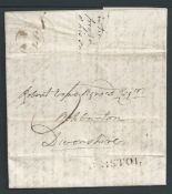 G.B. - Bristol 1794 Entire Letter from Clifton to Ashburton, backstamped by the very uncommon circu
