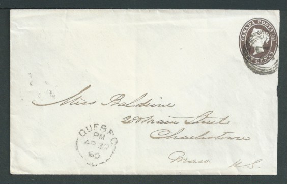 Canada 1860 Queen Victoria 10c brown Nesbitt Postal Stationery Envelope, fractionally reduced on ope