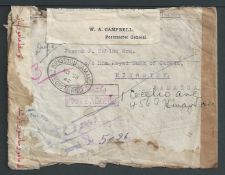 Jamaica 1942 Registered Cover from Teheran to Jamaica, with four Iranian stamps on reverse, sealed w