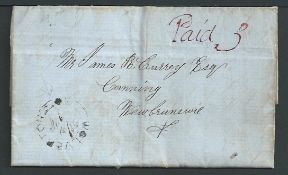 New Brunswick 1856 Entire Letter from Wolverton to Canning with red manuscript "Paid 3" and "WOLVER