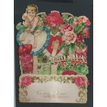 LARGE VICTORIAN VALENTINE’S CARD WITH FLOWERS AND CUPID SHOOTING HIS ARROW Fantastic and large Vict