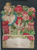 LARGE VICTORIAN VALENTINE’S CARD WITH FLOWERS AND CUPID SHOOTING HIS ARROW Fantastic and large Vict