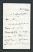 FRANCIS KNOLLYS TO SIR EDWARD REED INTERNATIONAL EXHIBITION OF INVENTIONS 1884 Fine letter from Fra