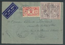 New Hebrides 1937 Air mail cover to Paris bearing 1925 French inscription 40c (4d) and 2fr (1/8) pai