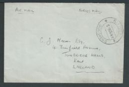 Hong Kong 1946 (Oct 5) Stampless Air Mail cover to England with scarce "RAFPOST / HONG KONG" c.d.s.