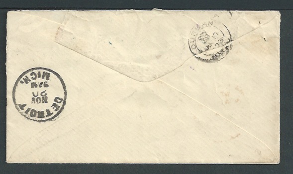 United States / Natal 1877 Cover from Detroit to "Post Master, Port Natal, South Africa" with addres - Image 2 of 2