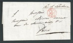 French Colonies - Martinqiue 1843 Entire letter from Fort Royal to Paris "Par la Pauline" backstampe