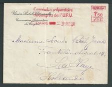 Universal Postal Union 1928 U.P.U. Congress envelope (minor staining) sent to The Hague paid by the