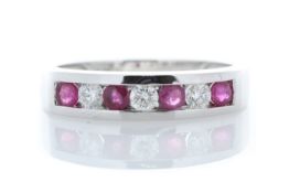 9ct White Gold Semi-Eternity Diamond And Ruby Ring