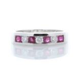 9ct White Gold Semi-Eternity Diamond And Ruby Ring