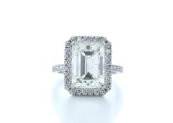 18ct White Gold Emerald Cut Halo Diamond Ring 5.85 Carats