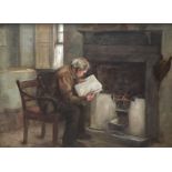 Reading by the Fire by Scottish artist Henry John Dobson RSW (1858-1928) Exhibited RSA and RA