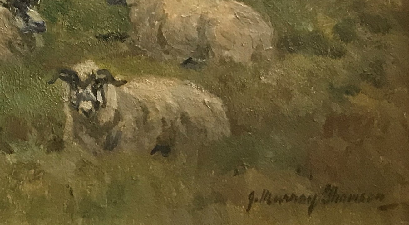 John Murray Thomson 1885-1974 R.S.A, R.S.W, P.S.S.A Sheep on hillside grazing - Image 4 of 4