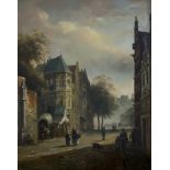 E Vernon signed oil painting Depicting a street scene