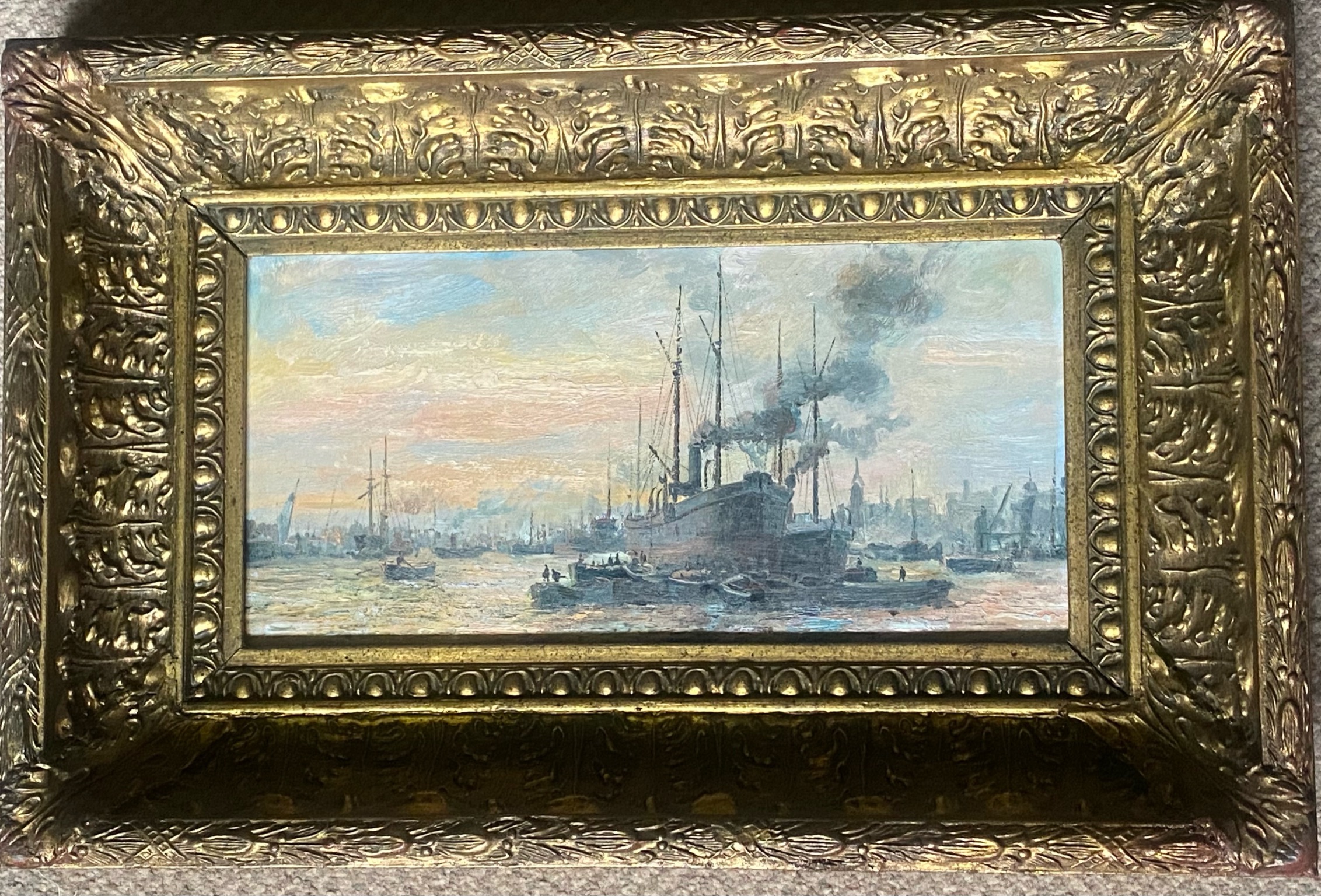 Original oil painting The Pool of London in the manner of Frederick William Scarborough - Image 2 of 2