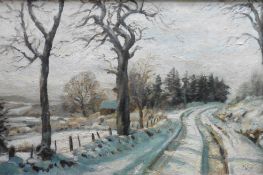 John Ross, Contemporary Scottish artist, Large oil “the road in winter”