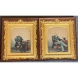 Pair of coloured photographs in ornate frames depicting Edwardian Gents