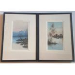 Pair Of Original Signed Watercolours. Continental Sunsets - J Monti