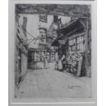 Pencil signed and titled etching by Hughes - view of Leinster market Dublin