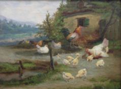 Farmyard Fowl oil painting by J.C. Van Lamputtin 1890s