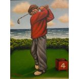 Graham McKean signed oil painting Golf subject "Fore"