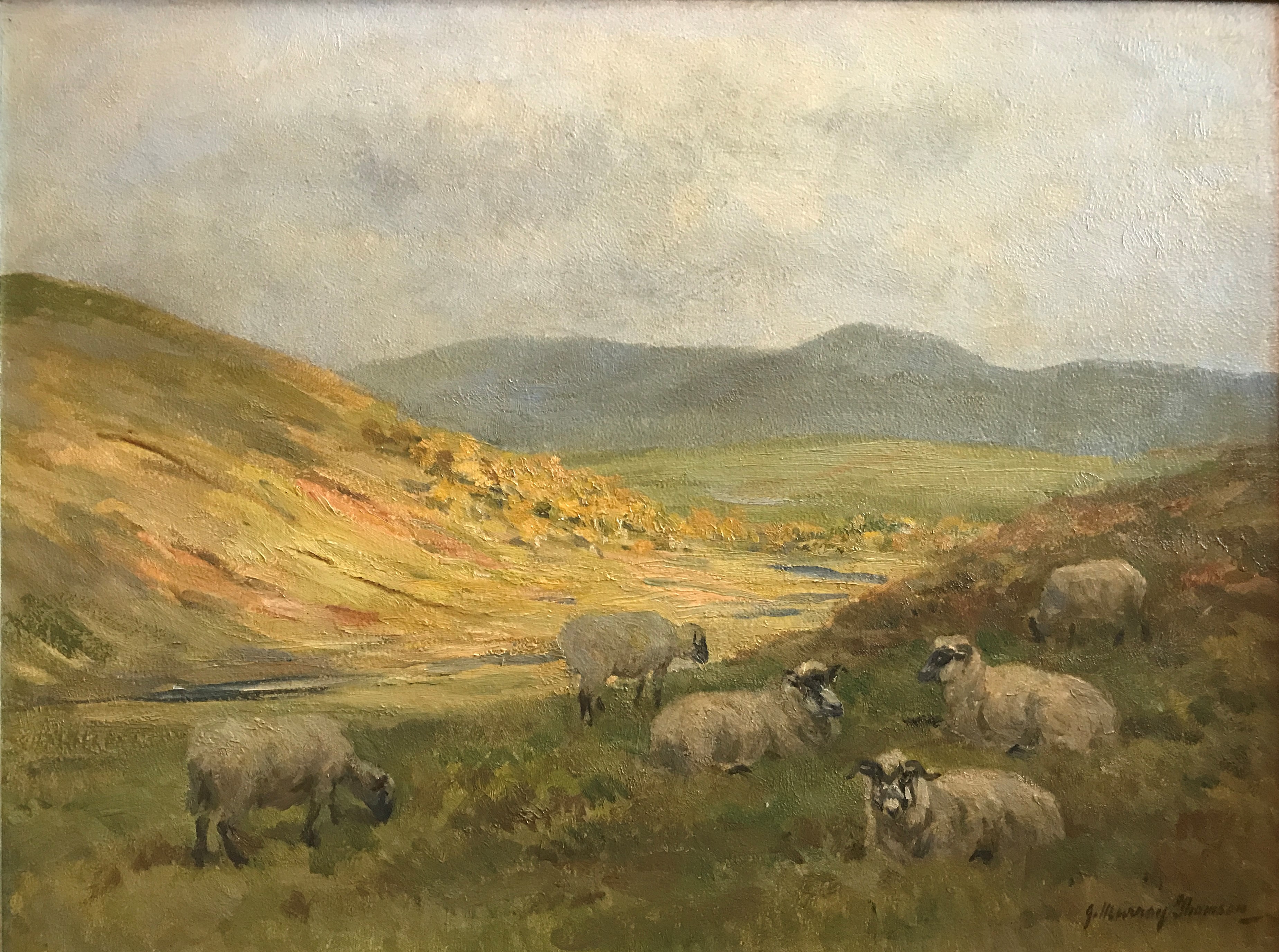 John Murray Thomson 1885-1974 R.S.A, R.S.W, P.S.S.A Sheep on hillside grazing