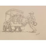 Graham McKean original signed pencil drawing “golfing buddies”