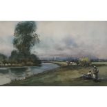 Bend in the River watercolour by Scottish artist John Maclauchlan Milne 1886-1957 Exhib R.S.A, R.A