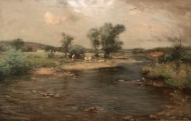 Joseph Morris Henderson Large impressive oil painting Cattle by the River