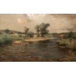 Joseph Morris Henderson Large impressive oil painting Cattle by the River