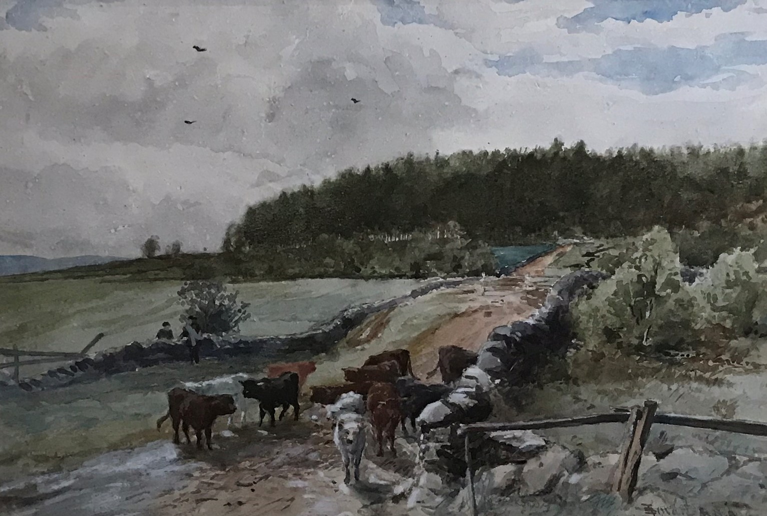 Original signed watercolour by Scottish artist John Smart R.S.A ,R.S.W 1838 -1899 - Cattle drovers