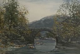 John Hamilton Glass signed watercolour "Wades Bridge" Scottish Highlands