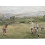 Original signed watercolour by V Greene British artist, Golf interest 10th hole at Gleneagles