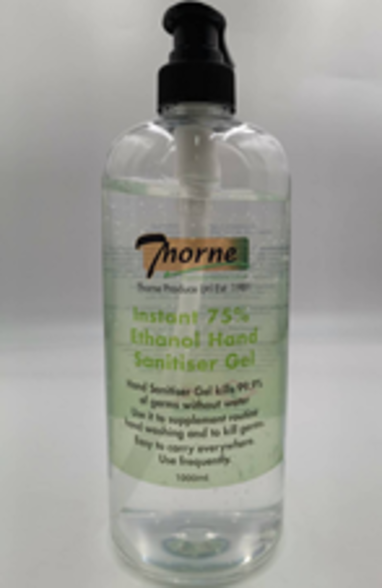Hand Sanitiser Gel 75% Ethanol 1 Litre pump bottle, shipping carton 16 bottles.