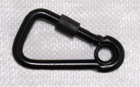 200 x 8mm x 80mm black plated assymetric carbine hook with nutand eyelet (bpcan08)