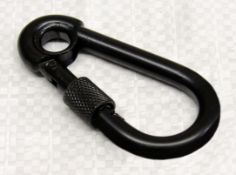 400 x 6mm x 60mm black plated carbine hook with eye and screw nut (bpchn06)