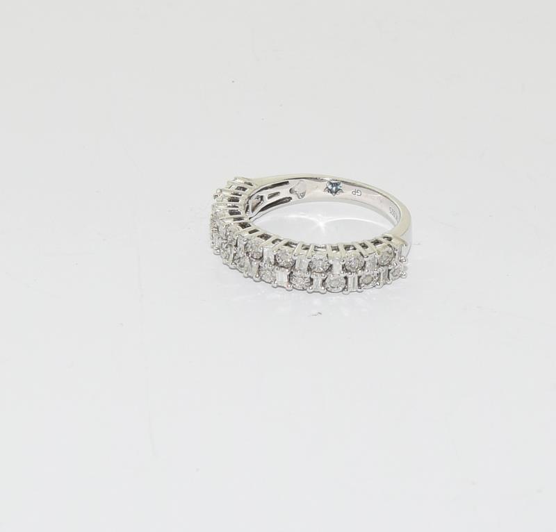 Pretty Silver Double Row Diamond Half Eternity Ring - Image 4 of 5