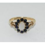 9Ct Yellow Gold Opal & Sapphire Cluster Ring