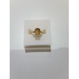 9Ct Gold Citrine & Diamond 3 Stone Ring