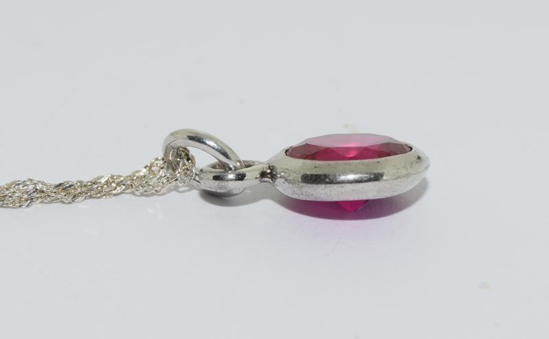 Ruby Solitaire Pendant On Silver Chain - Image 3 of 4