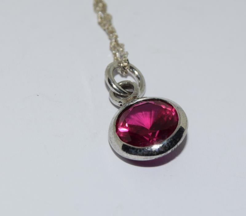 Ruby Solitaire Pendant On Silver Chain - Image 2 of 4