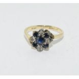 9Ct Yellow Gold 5 Sapphire & Diamond Cluster Ring